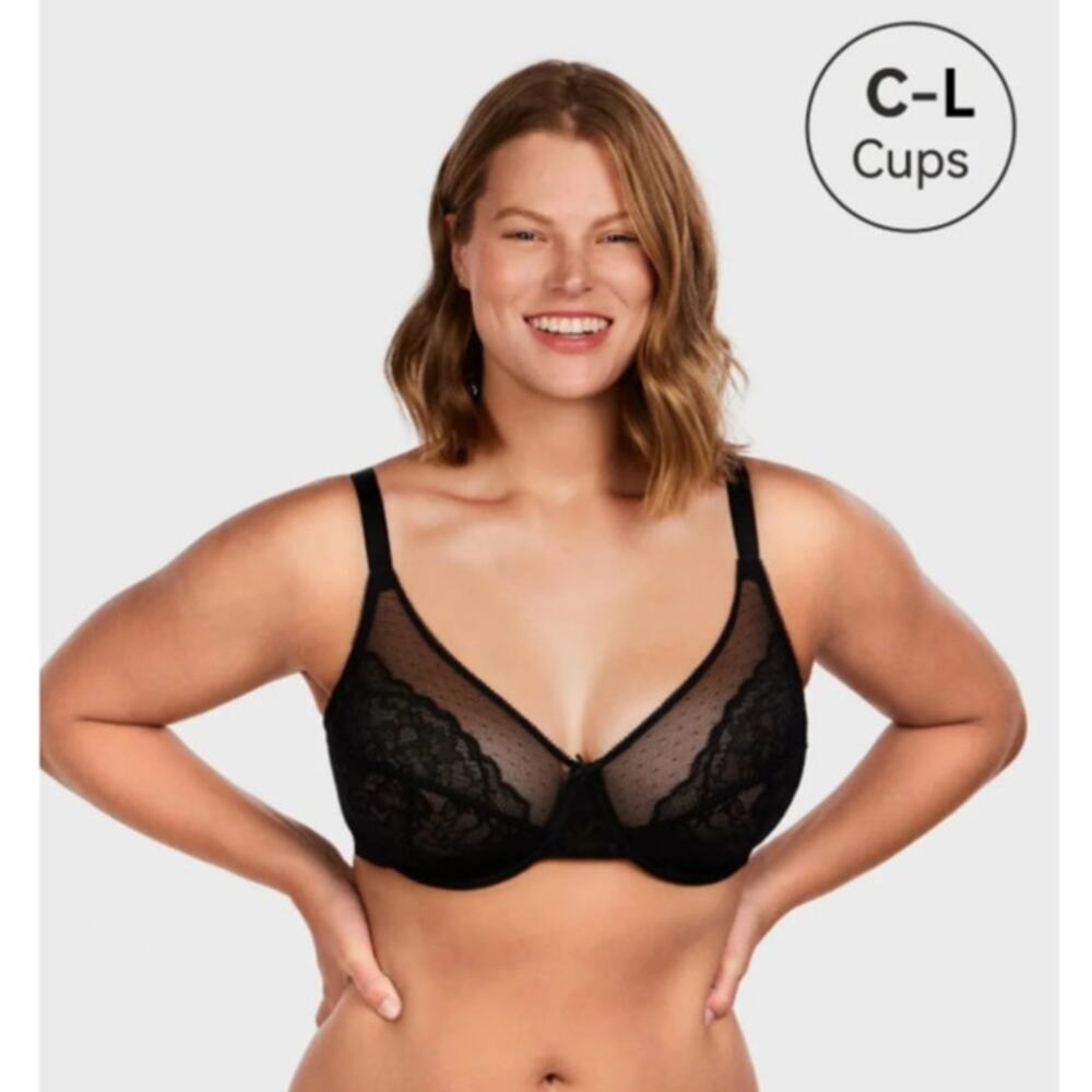 HSIA Enchante Black Lace Underwire Bra NWT 42DD Full Coverage Unlined